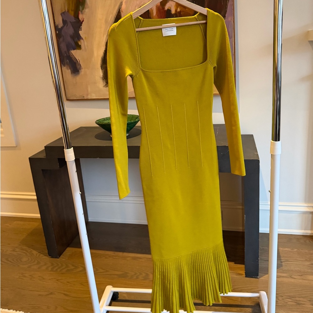 Galvan London Muted Yellow Long Sleeve Stretchy Dress